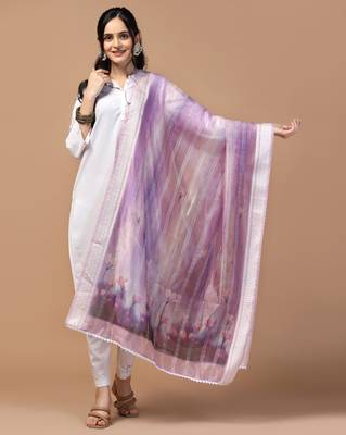 Digital Ethnic Motif Print Orgenza Khadi Silk Crochet Work Regular Dupatta Wear on Kurti For Women and Girls 1