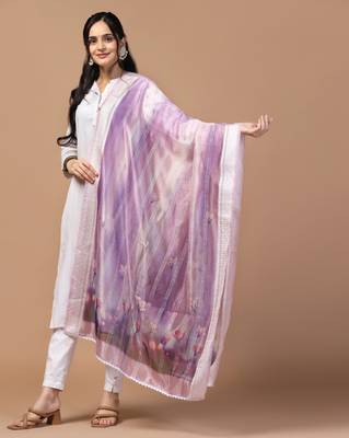 Digital Ethnic Motif Print Orgenza Khadi Silk Crochet Work Regular Dupatta Wear on Kurti For Women and Girls 2