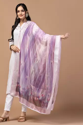 Digital Ethnic Motif Print Orgenza Khadi Silk Crochet Work Regular Dupatta Wear on Kurti For Women and Girls