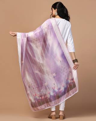 Digital Ethnic Motif Print Orgenza Khadi Silk Crochet Work Regular Dupatta Wear on Kurti For Women and Girls 3