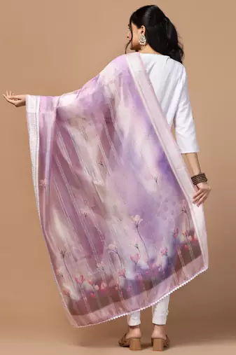 Digital Ethnic Motif Print Orgenza Khadi Silk Crochet Work Regular Dupatta Wear on Kurti For Women and Girls