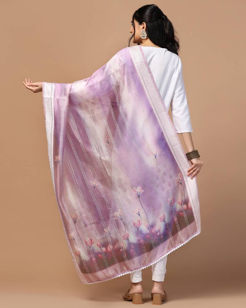 Digital Ethnic Motif Print Orgenza Khadi Silk Crochet Work Regular Dupatta Wear on Kurti For Women and Girls