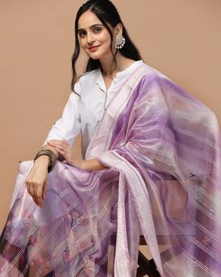Digital Ethnic Motif Print Orgenza Khadi Silk Crochet Work Regular Dupatta Wear on Kurti For Women and Girls 6