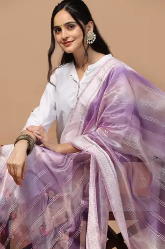 Digital Ethnic Motif Print Orgenza Khadi Silk Crochet Work Regular Dupatta Wear on Kurti For Women and Girls