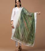 Digital Ethnic Motif Print Orgenza Khadi Silk Crochet Work Regular Dupatta Wear on Kurti For Women and Girls