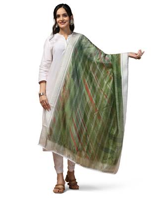 Digital Ethnic Motif Print Orgenza Khadi Silk Crochet Work Regular Dupatta Wear on Kurti For Women and Girls 2