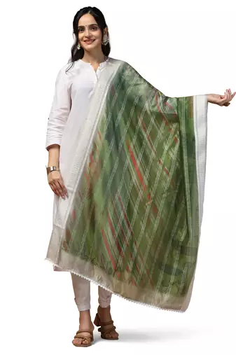 Digital Ethnic Motif Print Orgenza Khadi Silk Crochet Work Regular Dupatta Wear on Kurti For Women and Girls