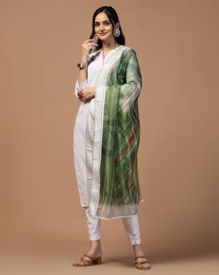 Digital Ethnic Motif Print Orgenza Khadi Silk Crochet Work Regular Dupatta Wear on Kurti For Women and Girls 3