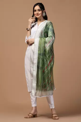 Digital Ethnic Motif Print Orgenza Khadi Silk Crochet Work Regular Dupatta Wear on Kurti For Women and Girls