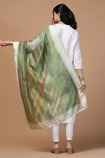 Digital Ethnic Motif Print Orgenza Khadi Silk Crochet Work Regular Dupatta Wear on Kurti For Women and Girls