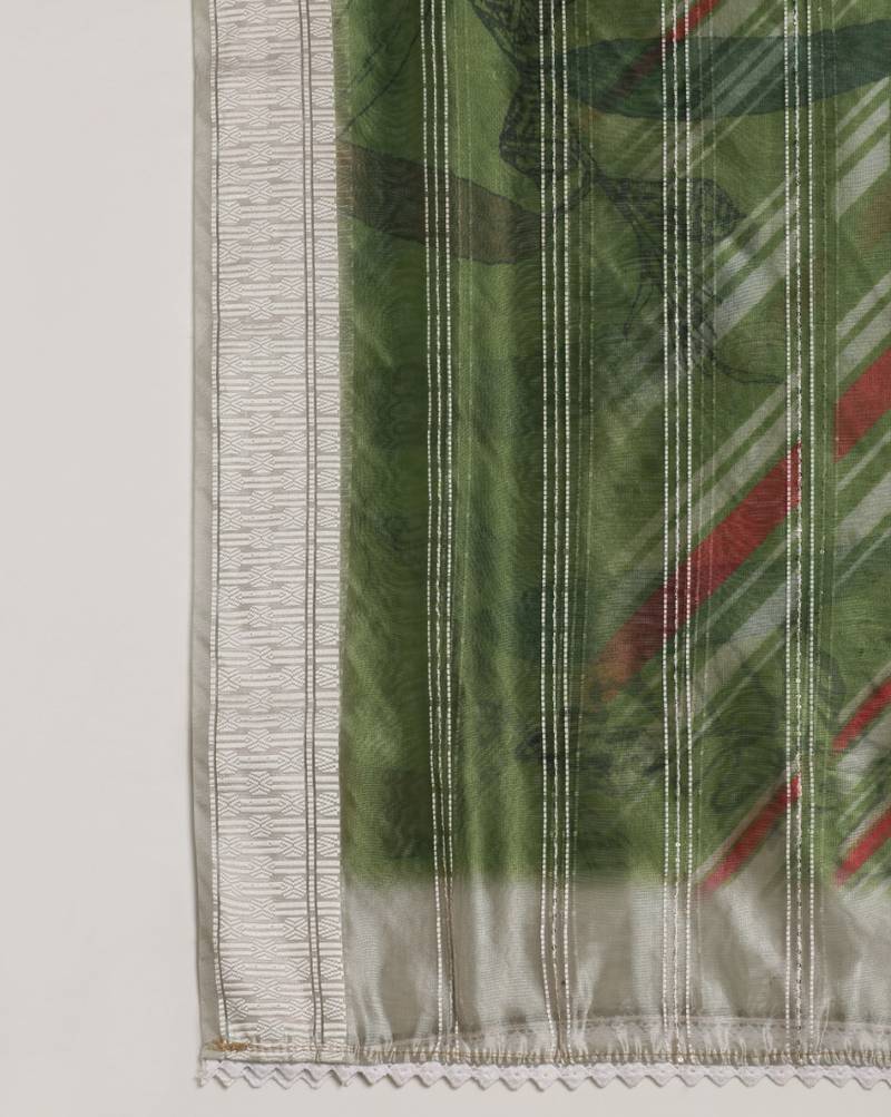 Digital Ethnic Motif Print Orgenza Khadi Silk Crochet Work Regular Dupatta Wear on Kurti For Women and Girls