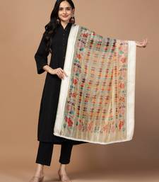 Digital Ethnic Motif Print Orgenza Khadi Silk Crochet Work Regular Dupatta Wear on Kurti For Women and Girls