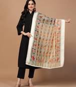 Digital Ethnic Motif Print Orgenza Khadi Silk Crochet Work Regular Dupatta Wear on Kurti For Women and Girls