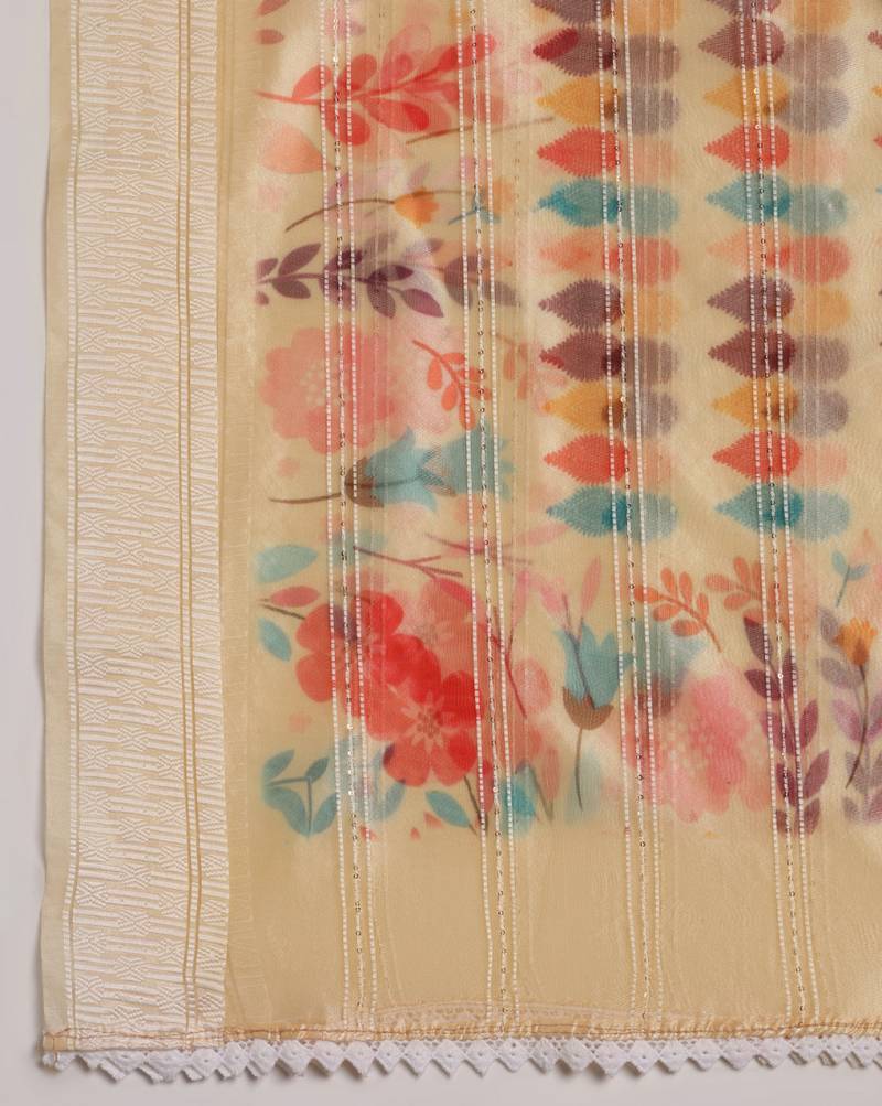 Digital Ethnic Motif Print Orgenza Khadi Silk Crochet Work Regular Dupatta Wear on Kurti For Women and Girls