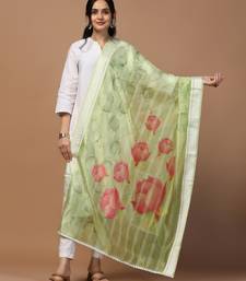Digital Ethnic Motif Print Orgenza Khadi Silk Crochet Work Regular Dupatta Wear on Kurti For Women and Girls