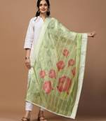 Digital Ethnic Motif Print Orgenza Khadi Silk Crochet Work Regular Dupatta Wear on Kurti For Women and Girls