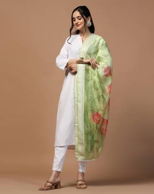 Digital Ethnic Motif Print Orgenza Khadi Silk Crochet Work Regular Dupatta Wear on Kurti For Women and Girls 3