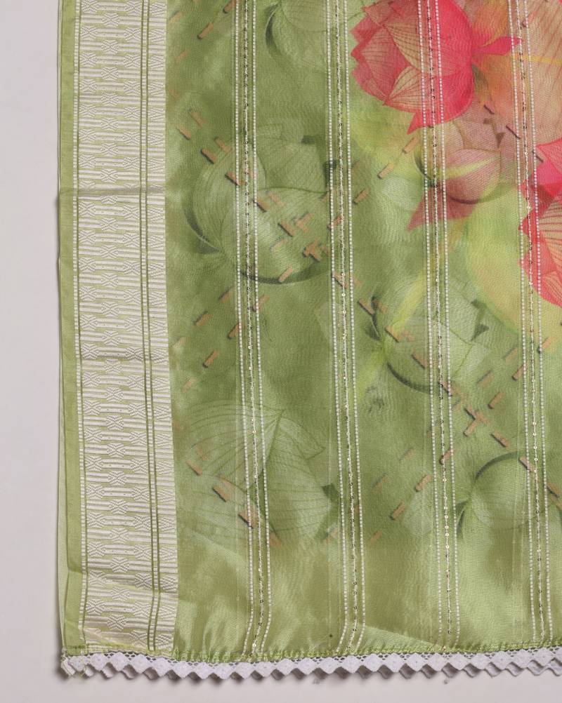 Digital Ethnic Motif Print Orgenza Khadi Silk Crochet Work Regular Dupatta Wear on Kurti For Women and Girls