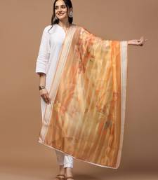 Digital Ethnic Motif Print Orgenza Khadi Silk Crochet Work Regular Dupatta Wear on Kurti For Women and Girls