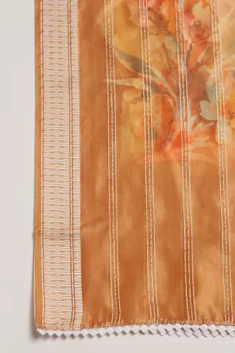 Digital Ethnic Motif Print Orgenza Khadi Silk Crochet Work Regular Dupatta Wear on Kurti For Women and Girls