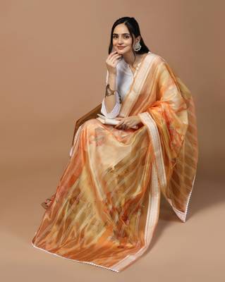 Digital Ethnic Motif Print Orgenza Khadi Silk Crochet Work Regular Dupatta Wear on Kurti For Women and Girls 6