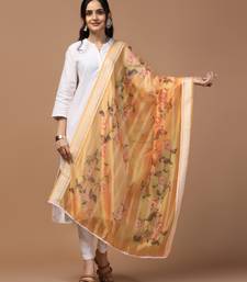 Digital Ethnic Motif Print Orgenza Khadi Silk Crochet Work Regular Dupatta Wear on Kurti For Women and Girls