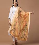 Digital Ethnic Motif Print Orgenza Khadi Silk Crochet Work Regular Dupatta Wear on Kurti For Women and Girls