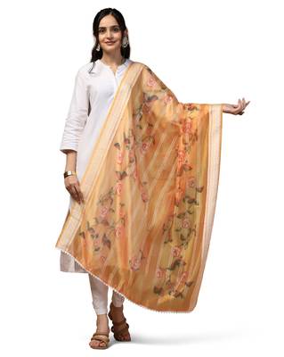 Digital Ethnic Motif Print Orgenza Khadi Silk Crochet Work Regular Dupatta Wear on Kurti For Women and Girls 2