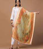 Digital Ethnic Motif Print Orgenza Khadi Silk Crochet Work Regular Dupatta Wear on Kurti For Women and Girls