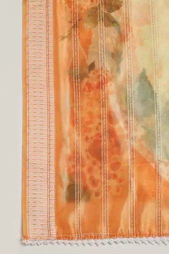 Digital Ethnic Motif Print Orgenza Khadi Silk Crochet Work Regular Dupatta Wear on Kurti For Women and Girls