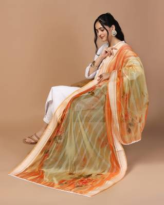 Digital Ethnic Motif Print Orgenza Khadi Silk Crochet Work Regular Dupatta Wear on Kurti For Women and Girls 6