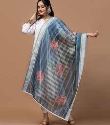 Digital Ethnic Motif Print Orgenza Khadi Silk Crochet Work Regular Dupatta Wear on Kurti For Women and Girls