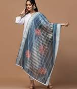 Digital Ethnic Motif Print Orgenza Khadi Silk Crochet Work Regular Dupatta Wear on Kurti For Women and Girls