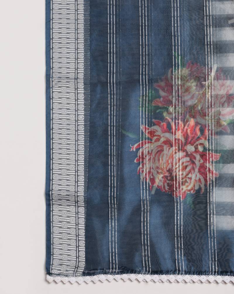 Digital Ethnic Motif Print Orgenza Khadi Silk Crochet Work Regular Dupatta Wear on Kurti For Women and Girls