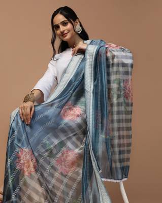 Digital Ethnic Motif Print Orgenza Khadi Silk Crochet Work Regular Dupatta Wear on Kurti For Women and Girls 7