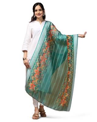 Digital Ethnic Motif Print Orgenza Khadi Silk Crochet Work Regular Dupatta Wear on Kurti For Women and Girls 2