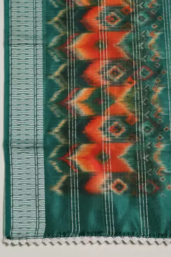 Digital Ethnic Motif Print Orgenza Khadi Silk Crochet Work Regular Dupatta Wear on Kurti For Women and Girls