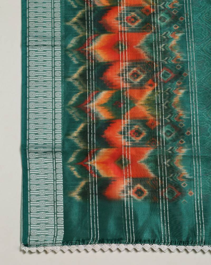 Digital Ethnic Motif Print Orgenza Khadi Silk Crochet Work Regular Dupatta Wear on Kurti For Women and Girls