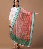 Digital Ethnic Motif Print Orgenza Khadi Silk Crochet Work Regular Dupatta Wear on Kurti For Women and Girls