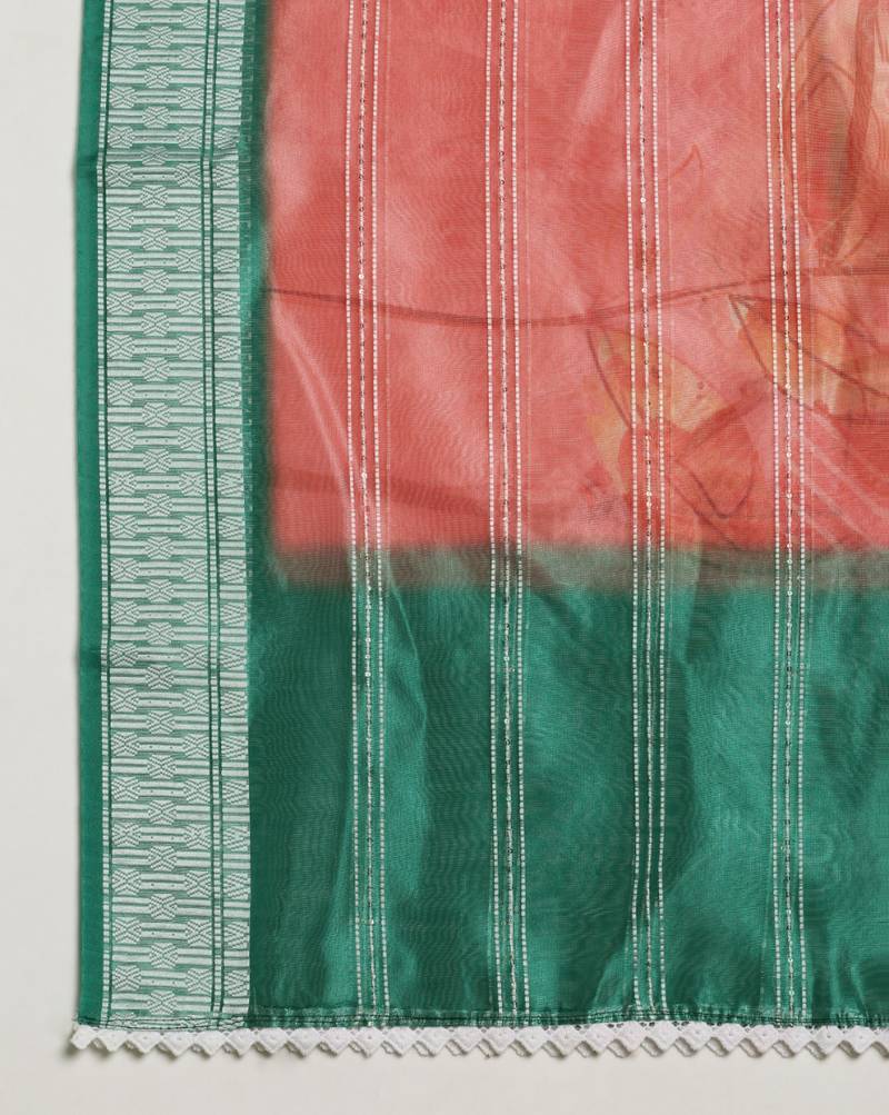 Digital Ethnic Motif Print Orgenza Khadi Silk Crochet Work Regular Dupatta Wear on Kurti For Women and Girls