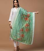 Digital Ethnic Motif Print Orgenza Khadi Silk Crochet Work Regular Dupatta Wear on Kurti For Women and Girls