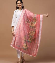 Digital Ethnic Motif Print Orgenza Khadi Silk Crochet Work Regular Dupatta Wear on Kurti For Women and Girls