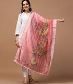 Digital Ethnic Motif Print Orgenza Khadi Silk Crochet Work Regular Dupatta Wear on Kurti For Women and Girls