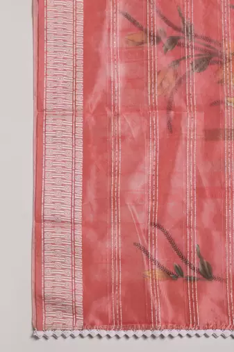 Digital Ethnic Motif Print Orgenza Khadi Silk Crochet Work Regular Dupatta Wear on Kurti For Women and Girls