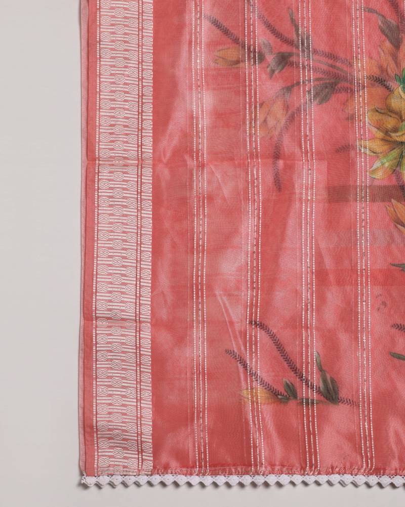 Digital Ethnic Motif Print Orgenza Khadi Silk Crochet Work Regular Dupatta Wear on Kurti For Women and Girls