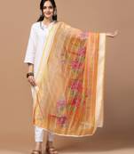 Digital Ethnic Motif Print Orgenza Khadi Silk Crochet Work Regular Dupatta Wear on Kurti For Women and Girls