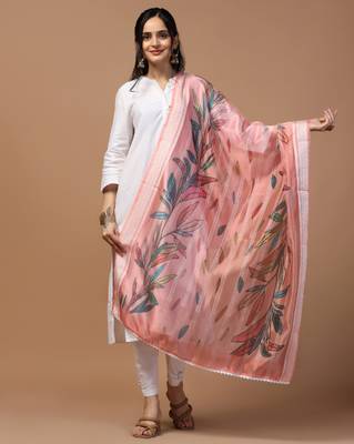 Digital Ethnic Motif Print Orgenza Khadi Silk Crochet Work Regular Dupatta Wear on Kurti For Women and Girls 1