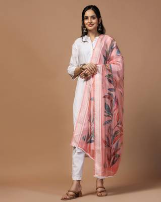 Digital Ethnic Motif Print Orgenza Khadi Silk Crochet Work Regular Dupatta Wear on Kurti For Women and Girls 3
