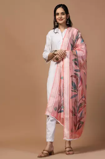 Digital Ethnic Motif Print Orgenza Khadi Silk Crochet Work Regular Dupatta Wear on Kurti For Women and Girls