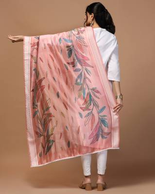 Digital Ethnic Motif Print Orgenza Khadi Silk Crochet Work Regular Dupatta Wear on Kurti For Women and Girls 4